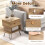 Costway 2 PCS Bedside Table w/Drawers & Legs Wooden Nightstand Sofa Side Table 8