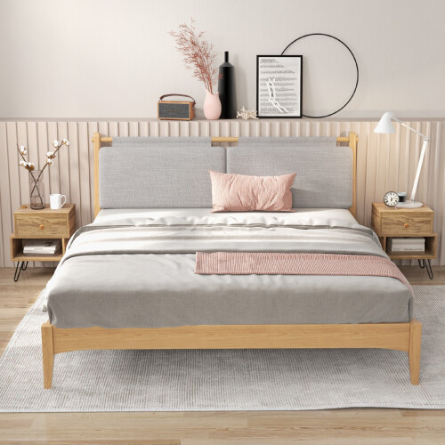 Costway 2 PCS Bedside Table w/Drawers & Legs Wooden Nightstand Sofa Side Table 1