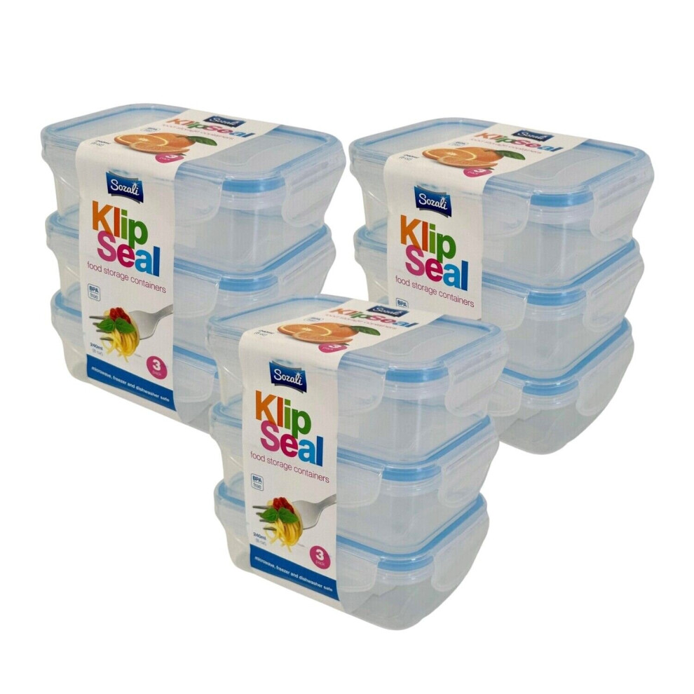 9x Plastic Food Storage Containers Leakproof Clip lids Lock 240ml