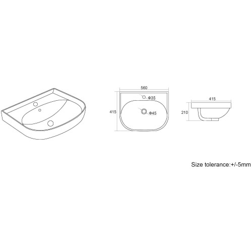 Affine Wall Hung Basin Gloss White - 560 x 415mm 2