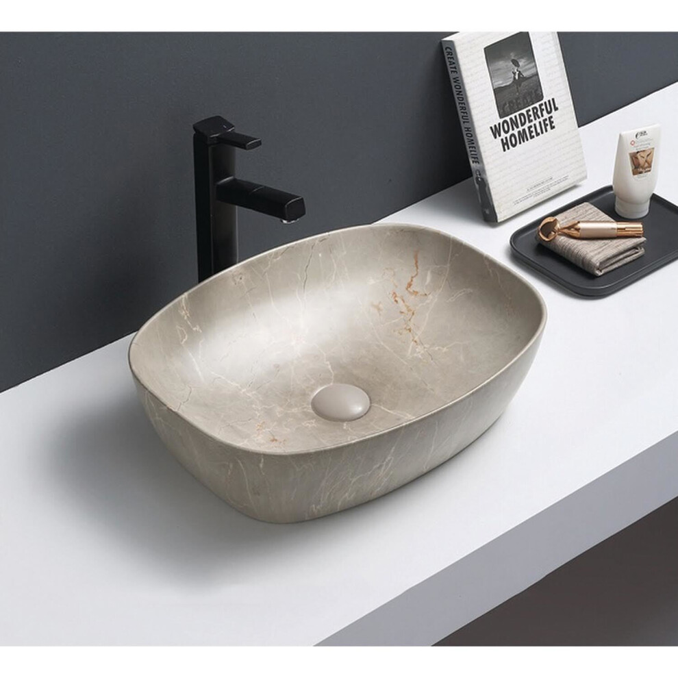 Affine Rectangular Countertop Basin Marble Grey - 505 x 385mm