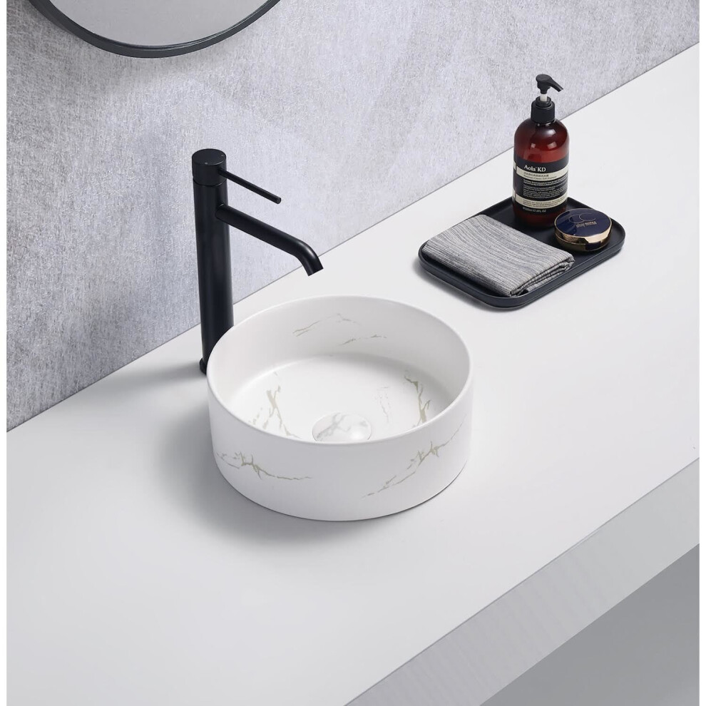 Affine Round Countertop Basin Marble White - 301 X 301Mm 5056696003868
