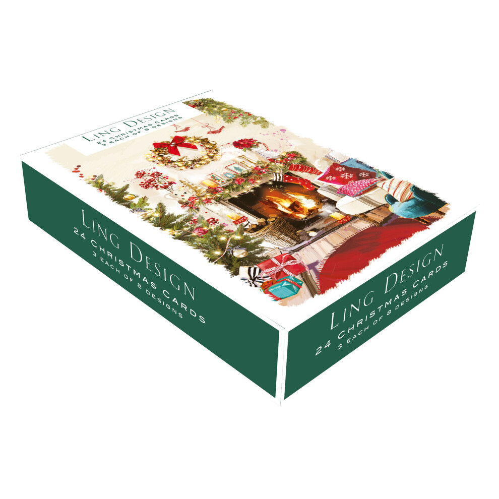 Box of 24 Christmas At Home Festive Assorted Christmas Cards Xmas Card Boxes