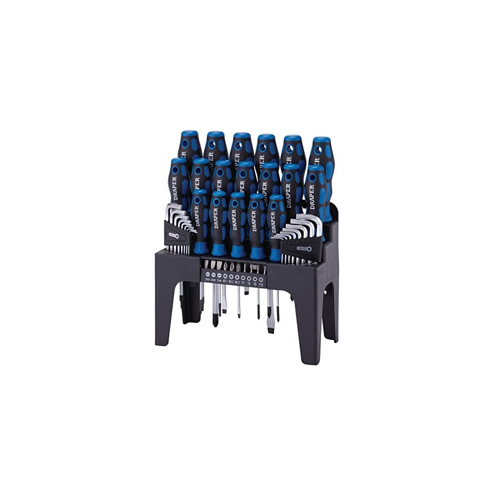 Draper 44 Piece Screwdriver Hex Key & Bit Set With Stand - 81294 - Soft Grip Screwdrivers Tools With Hex Keys
