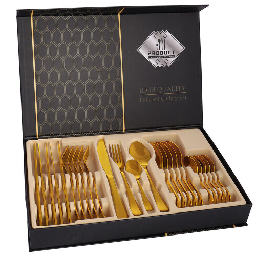 24 Stück Edelstahl Gold Besteck Kantine Set Supreme Qualität 1