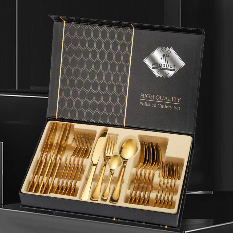 24 Piece Stainless Steel Gold Cutlery Canteen Set Supreme Quality