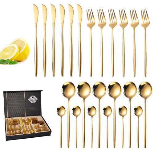 24 Stück Edelstahl Gold Besteck Kantine Set Supreme Qualität 2