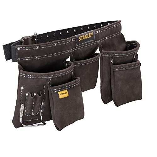 STANLEY STANLEY Leather Tool Belt Pouch Apron, Multi-Pockets Storage Organiser, Hammer Loop, STST1-80113 1