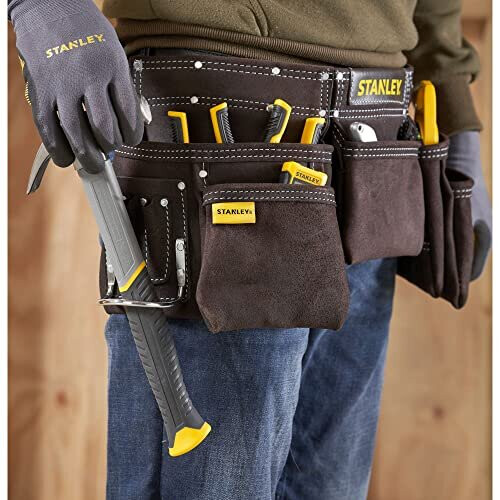 STANLEY STANLEY Leather Tool Belt Pouch Apron, Multi-Pockets Storage Organiser, Hammer Loop, STST1-80113 2