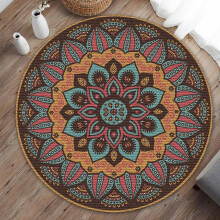 Retro Bohemian Round Carpet Hand Woven Cotton Linen Carpet Rug Bedside Rug Geometric Floor Mat Living Room Carpet Home Decor