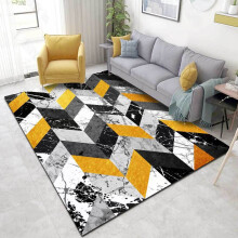 Modern Marble Geometry Splice Yellow and Living Room Bedside Carpet Cushion