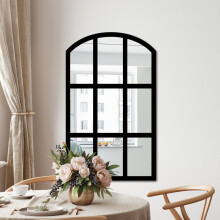 Rustic Arched Acrylic Mirror - Self-Adhesive 3D Faux Window Pane Wall Decor (Black)