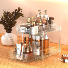 2-Tier Clear Makeup, Skincare & Perfume Organizer - Transparent Acrylic, Anti-Slip Feet, Easy Assembly