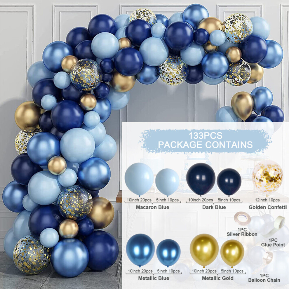(133pcs Blue Gold Balloon Arch) Sand White Balloon Arch Kit Garland Wedding Party