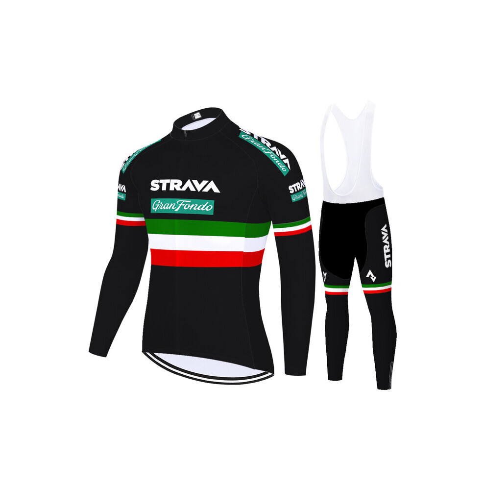 (black, XXXXL) Cycling Clothing Men's Long Sleeve MTB Jersey+Suspender Pants Road Bike Pro Cycling Clothing Set