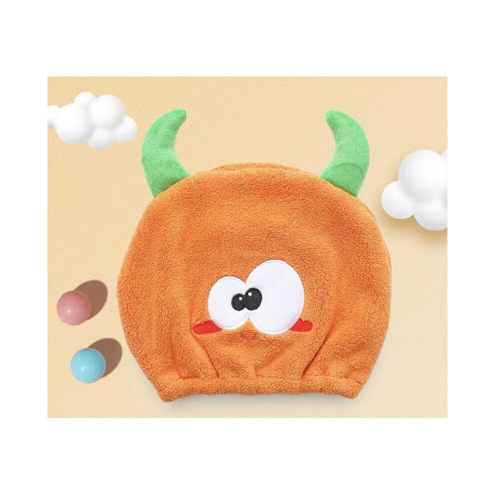 Kids Cartoon Monster Hair Dry Towel Soft Coral Fleece Baby Shower Dryer Cap Absorbent Quick Drying Wrap Towels Gift Orange