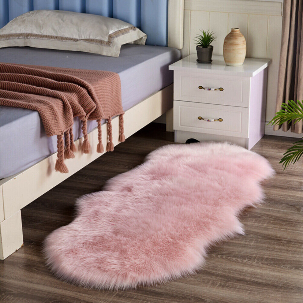 (Pink, 60X180CM) 150-180CM Large Soft Fluffy Faux Fur Sheepskin Rugs Warm Floor Carpet Mat Decor