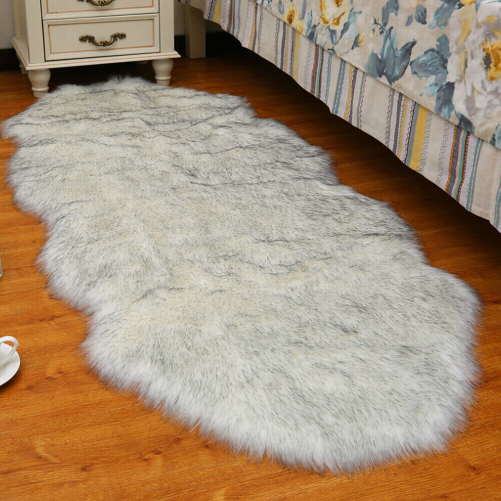 (White Gray, 60X150CM) 150-180CM Large Soft Fluffy Faux Fur Sheepskin Rugs Warm Floor Carpet Mat Decor