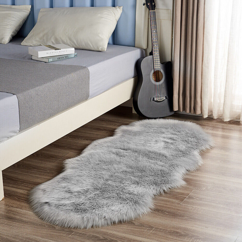 (Gray, 60X180CM) 150-180CM Large Soft Fluffy Faux Fur Sheepskin Rugs Warm Floor Carpet Mat Decor