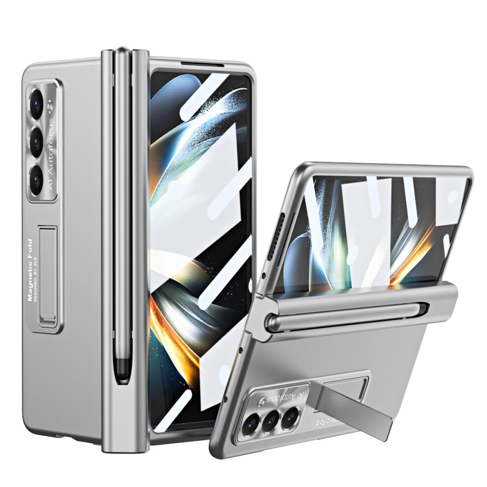 (Galaxy Z Fold 4 5G, Silver) 360Â° Protective Hard Case with S Pen for Samsung