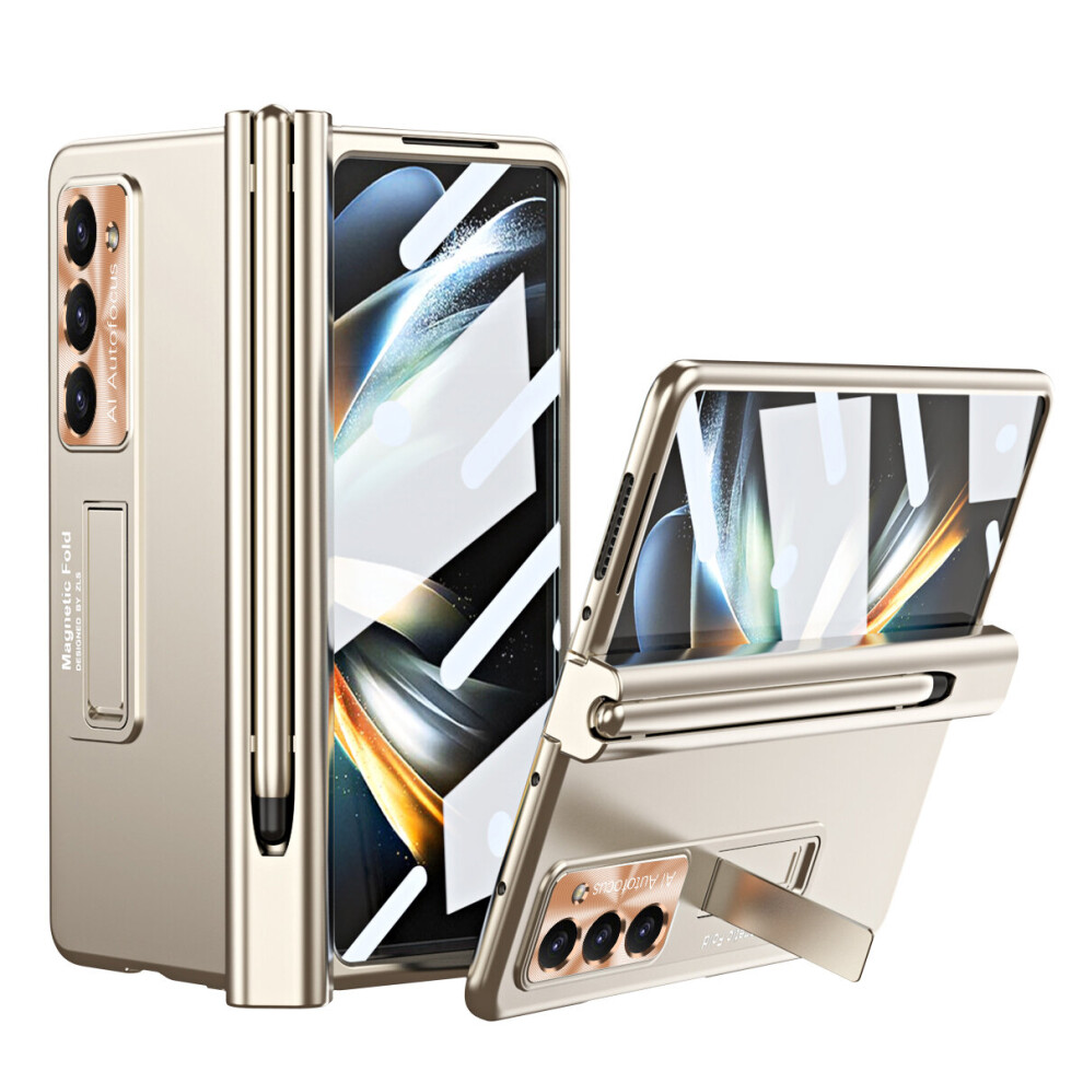 (Galaxy Z Fold 5 5G, Gold) 360Â° Protective Hard Case with S Pen for Samsung