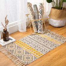Retro Bohemian Hand Woven Cotton Linen Carpet Tassel Bedside Rug Geometric Floor Mat Living Room Bedroom Home Decoration AreaRug