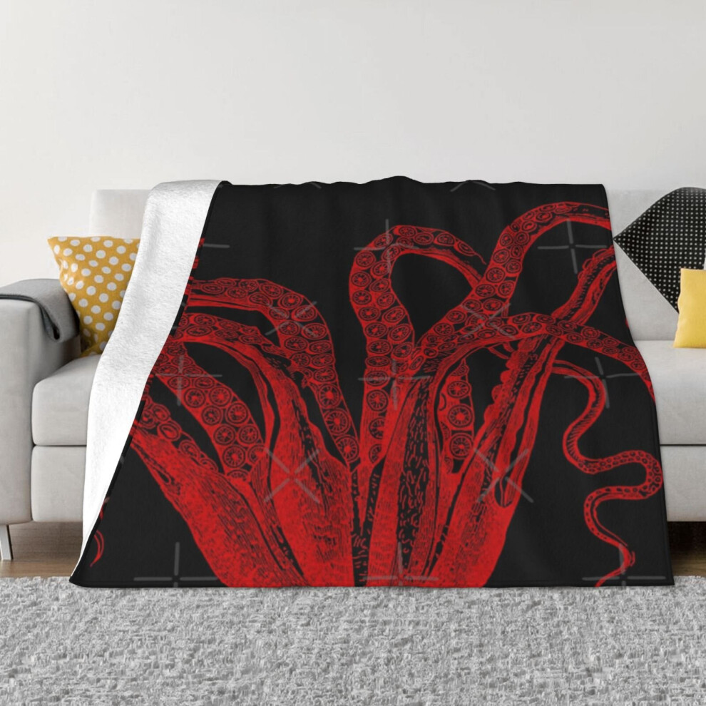 Red Vintage Octopus Tentacles Illustration Baby Blanket Beach Double Bed Outdoor Vintage