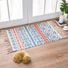 Retro Bohemian Hand Woven Cotton Linen Carpet Rug Bedside Rug Geometric Floor Mat Living Room Bedroom Carpet Home Decor
