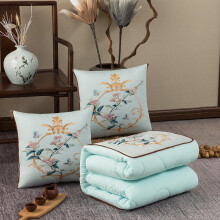 2 in 1 Traditional Chinese Embroidered Birds Flower Satin Travel Blanket and Pillow,Camping,Car,Large Compact Blanket Pillow Set