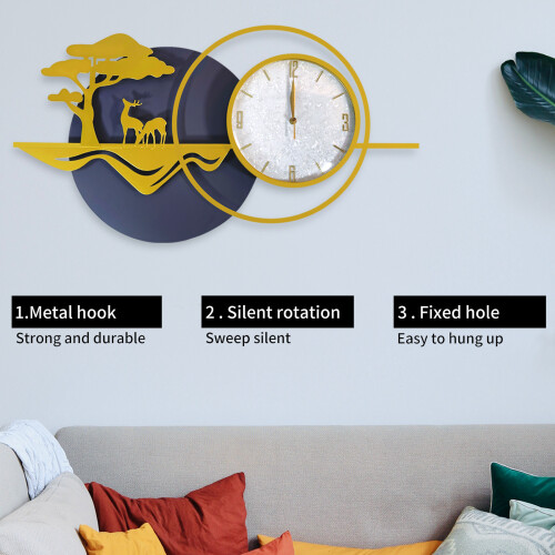 Modern Pastoral Style Forest Landscape Deer Design Oversized Luxury Wall Clock 2