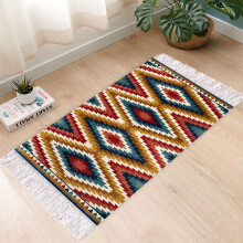 60x90cm Nordic Pastoral Style Antiskid Mat Hand Woven Cotton Yarn Tassels Carpet Japanese Small Area Rug Retro Boho Living Room