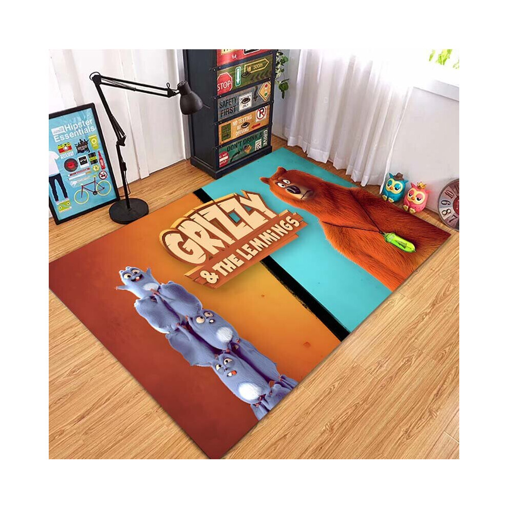Funny Adventure Animation Grizzy and The Lemmings Novelty 3D Print Anime Living Floor Room Carpet Soft Flannel Mat for Children