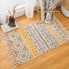 Retro Bohemian Hand Woven Cotton Linen Carpet Tassel Bedside Rug Geometric Floor Mat Living Room Bedroom Home Decoration