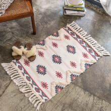 Vintage Bohemian Carpet Rug Hand Woven Cotton Linen 60x90cm Geometric Floor Mat for Living Room Bedroom Carpet Boho Home Decor