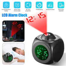 LED Projection Alarm Clock Digital LCD Display Voice Talking Weather Snooze USB