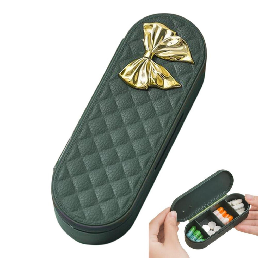 Green Travel Pill Container Medicine Case For Traveling 4 Compartment Pill Holder For Purse Travel Medicine Box Pill Box Dispenser
