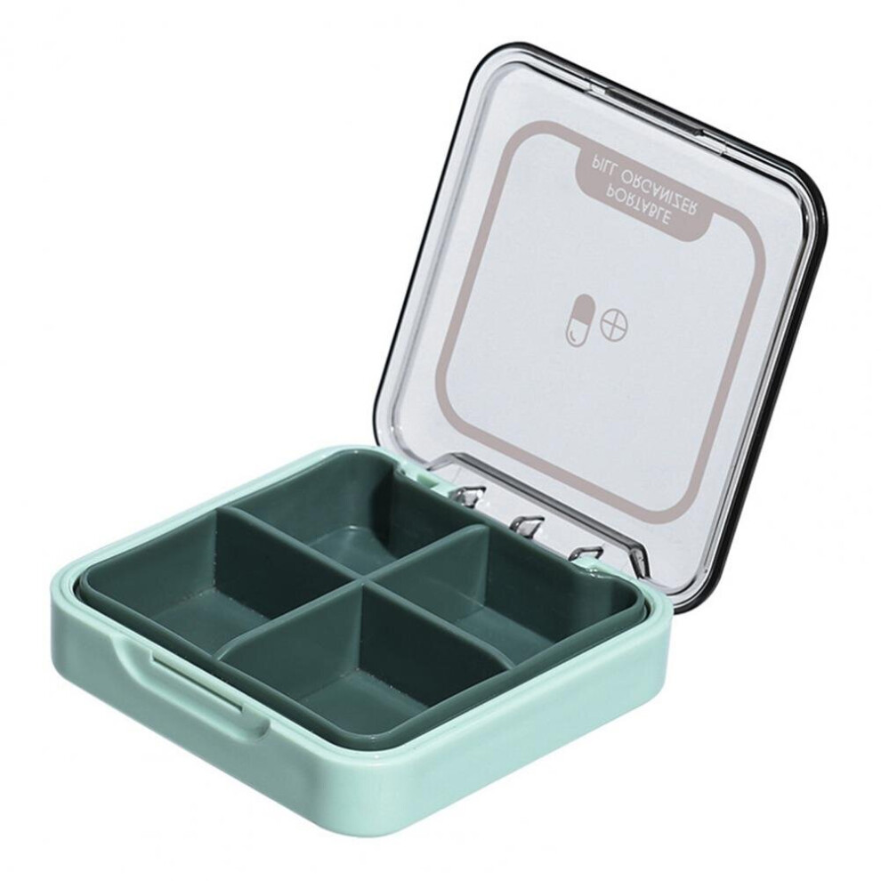 Green Pill Case Good Sealing Pillbox Dispenser 4 Grids Tablets Container Box Capsules Organizer