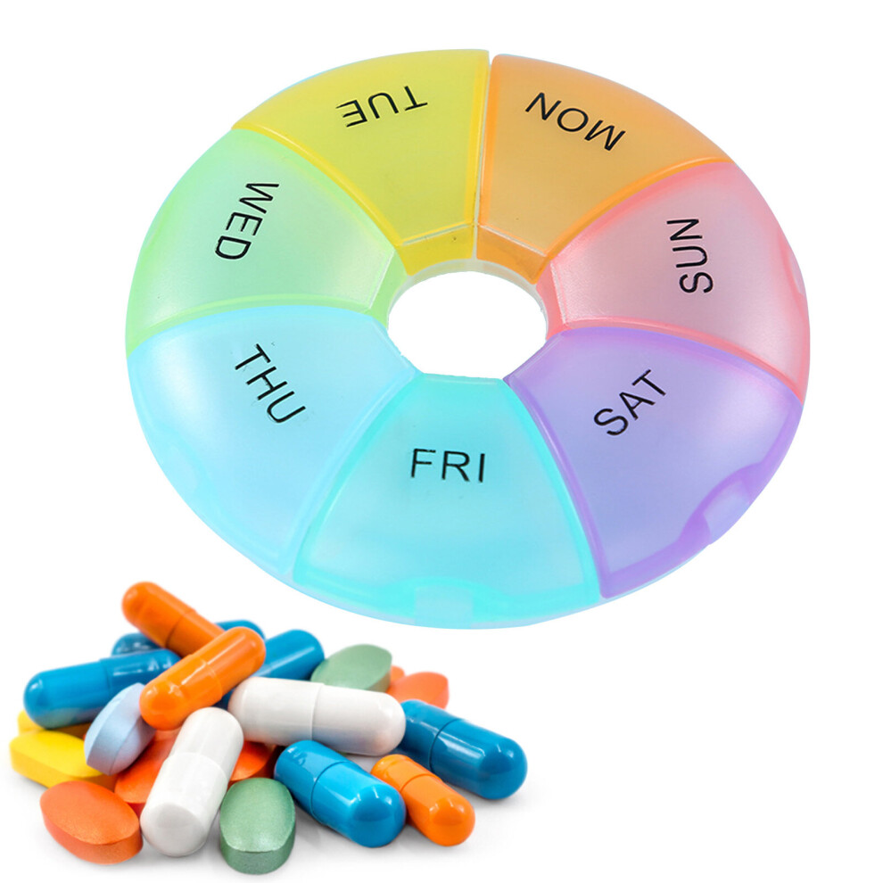 Multicoloured 7 Pill Case Portable Pill Case Small Pill Box Easy To Carry Weekly Pill Organizer | Rainbow Medicine Organizer Pill