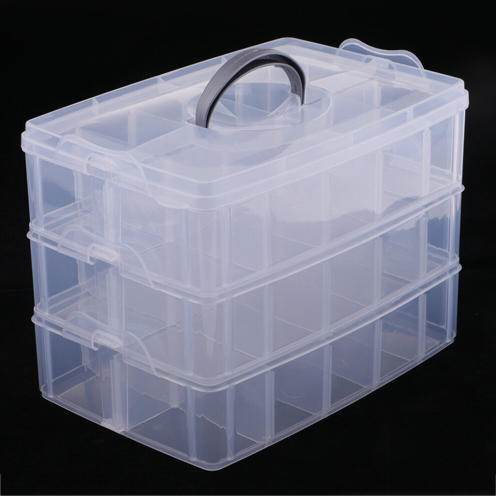 3 Layer Stackable Clear Plastic Jewelry Beads Box Organizer Storage CaseContainer with Adjustable Dividers 30 Grids
