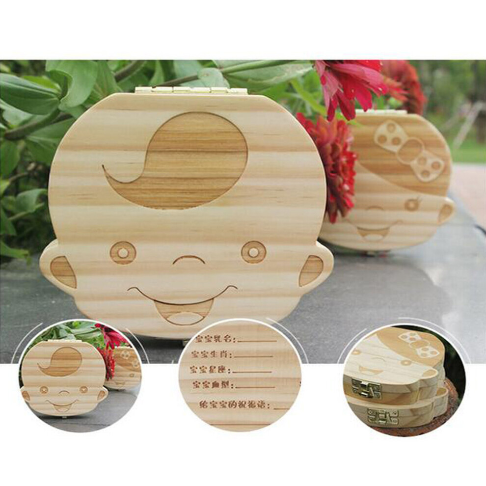 Baby Tooth Box Wooden Kids Milk Teeth Organizer Storage Boys Girls Baby Souvenirs Keepsakes Multicoloured