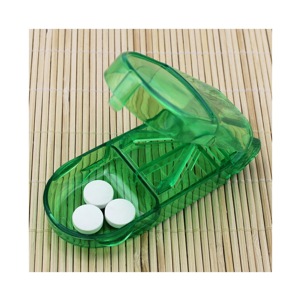 Green Pill Caplets Medicine Dose Tablet Cutter Splitter Divide Compartment Storage Box Compartment Storage Box Portable Home Medicine