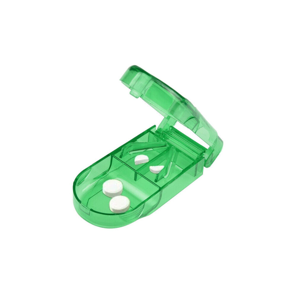 Green Portable Pill Rectangular Medicine Dose Tablet Cutter Splitter Divide Compartment Box Compartment Storage Box Home Medicine