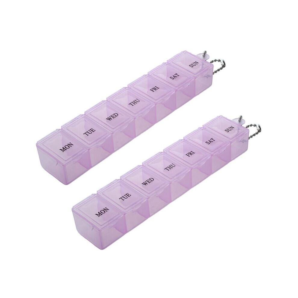Pink 7 Weekly Pill Box Organizer Medicine Compartments Vitamin Storage Travel Kit 2Pcs
