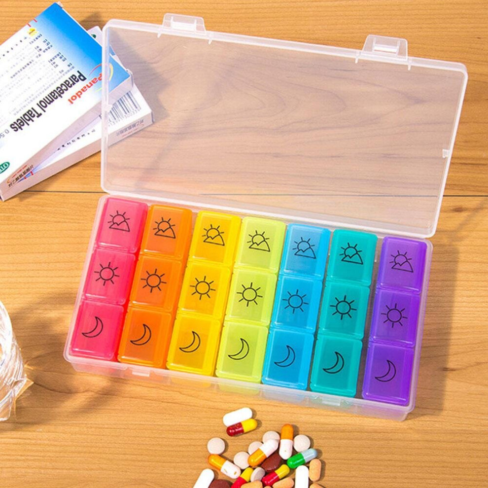 Multicoloured 1Pc Portable Rainbow 21 Grids Separate Compartment Seven Pills Box Medicine Case Storage Divider ??????? ??? ????????