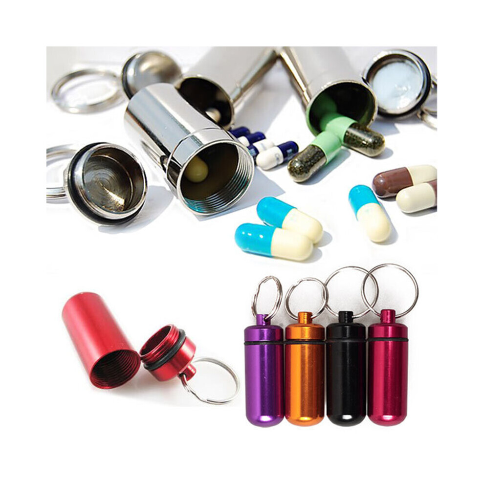 Multicoloured Small Aluminum Survival Pill Medicine Capsules Containers Box With Keychain Hee889