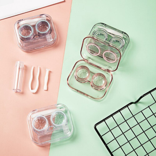 Mini Clear Flip Top Lens Case Travel Soak Storage Container with Bottle 1