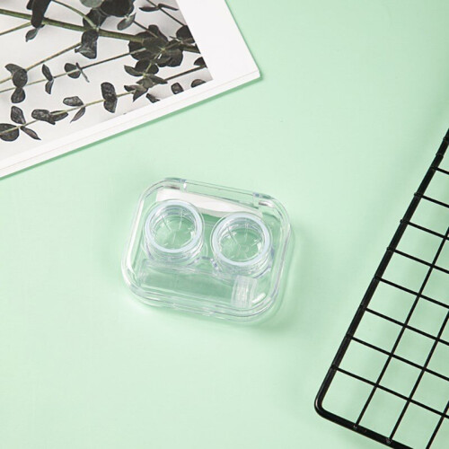 Mini Clear Flip Top Lens Case Travel Soak Storage Container with Bottle 2