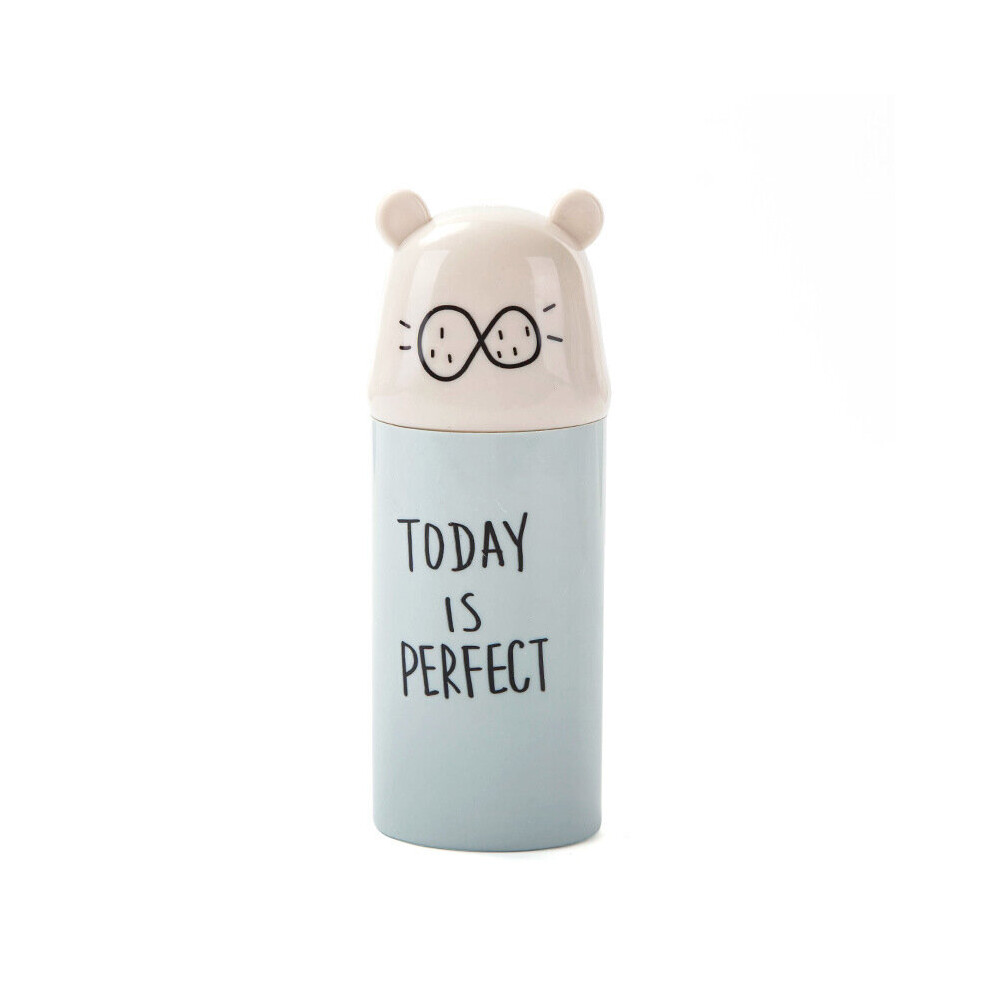 Cartoon Bear Toothbrush Toothpaste Storage Box Portable Tooth Mug Travel Tableware Fork Spoon Dustproof Container Blue