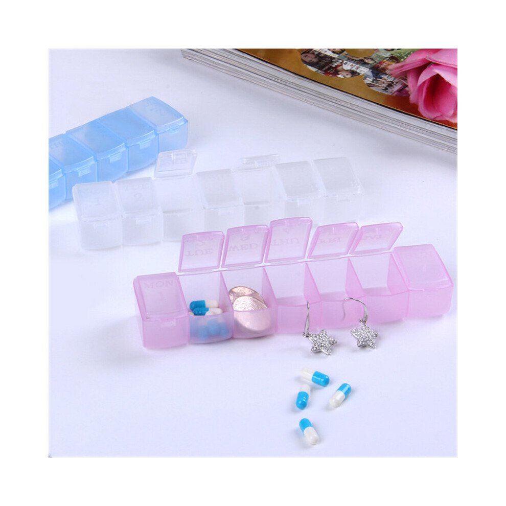 Multicoloured Portable Pill Box 7 Long Strips Transparent Pill Box 7 Compartments Storage Box Week Pill Multifunction Household Products Qw104