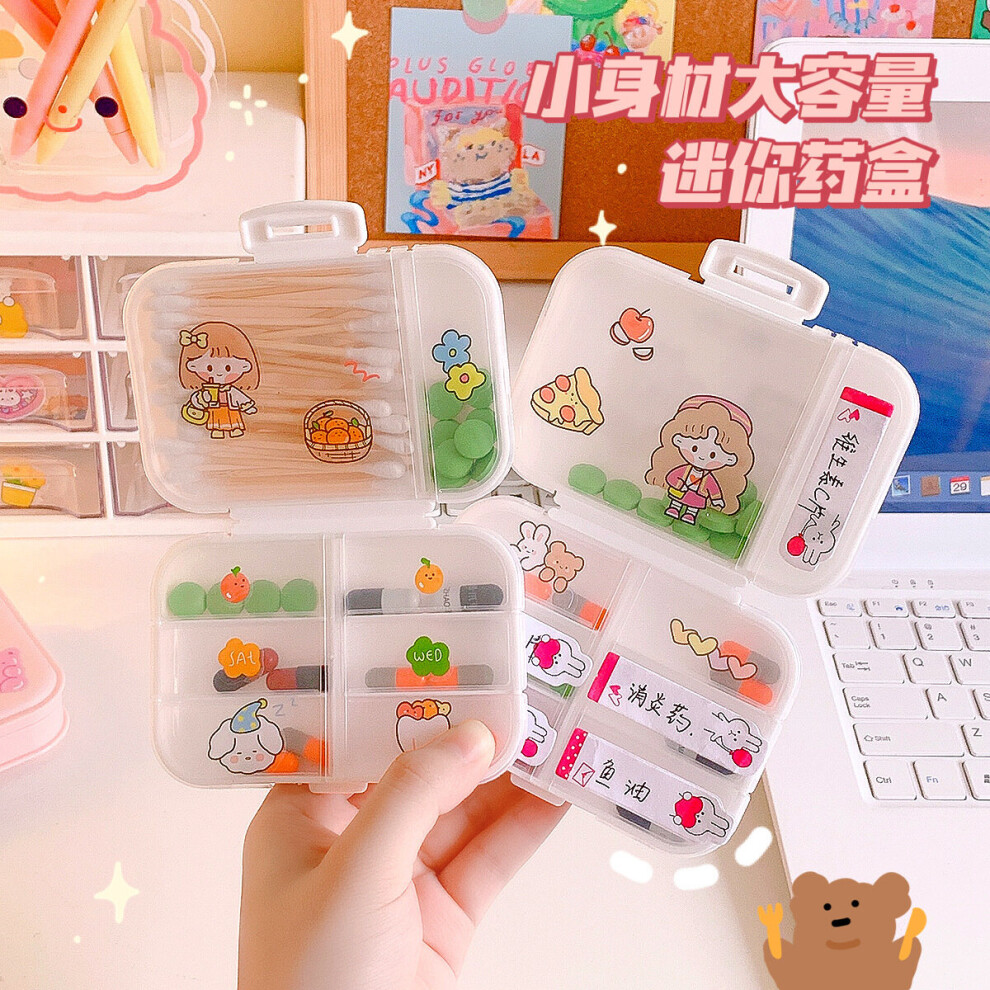 Pill Box Compartment Portable Home Travel Pill Storage Pill Organizer Mini Multi-compartment Storage Box Home Organizer Stickers